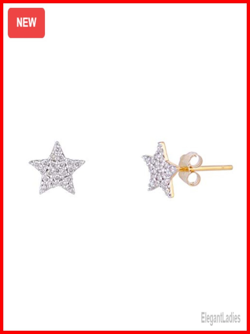 14k Yellow Gold Diamond Star Stud Earrings Pave Fine Jewelry Gift for Her